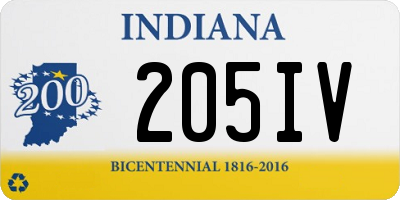 IN license plate 205IV