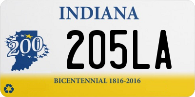 IN license plate 205LA