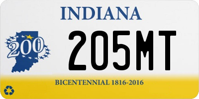 IN license plate 205MT