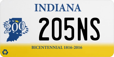 IN license plate 205NS