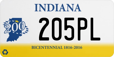 IN license plate 205PL