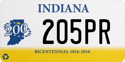 IN license plate 205PR