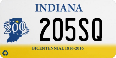 IN license plate 205SQ