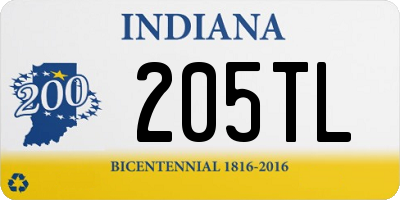 IN license plate 205TL