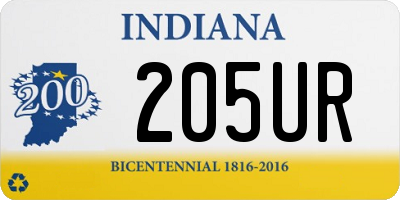 IN license plate 205UR