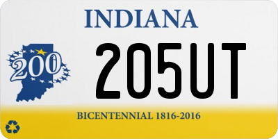 IN license plate 205UT