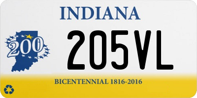 IN license plate 205VL