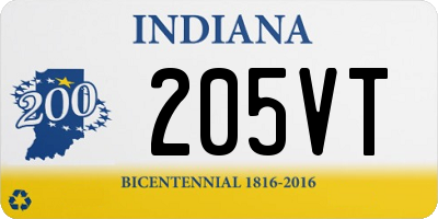 IN license plate 205VT