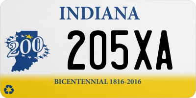 IN license plate 205XA