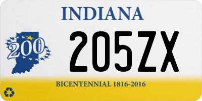 IN license plate 205ZX