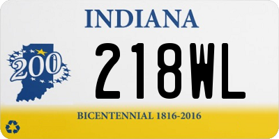 IN license plate 218WL