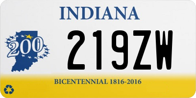 IN license plate 219ZW