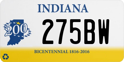 IN license plate 275BW