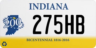 IN license plate 275HB