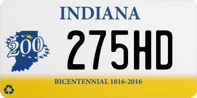 IN license plate 275HD
