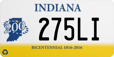 IN license plate 275LI