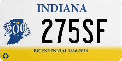 IN license plate 275SF