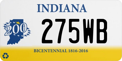 IN license plate 275WB