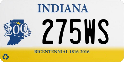 IN license plate 275WS