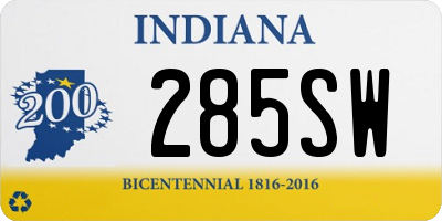 IN license plate 285SW