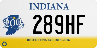 IN license plate 289HF