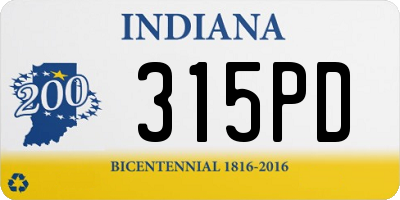 IN license plate 315PD