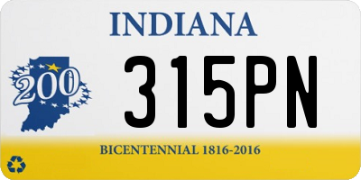 IN license plate 315PN