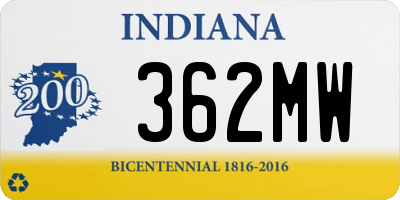 IN license plate 362MW