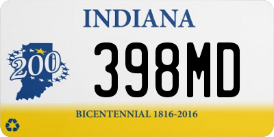 IN license plate 398MD