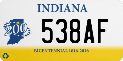 IN license plate 538AF