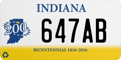 IN license plate 647AB