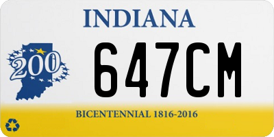 IN license plate 647CM