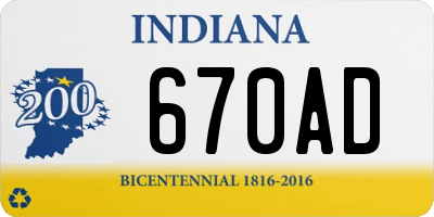 IN license plate 670AD