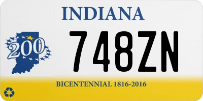 IN license plate 748ZN