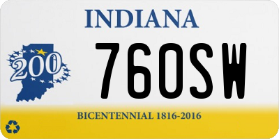 IN license plate 760SW