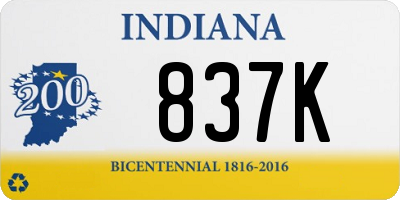 IN license plate 837K