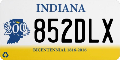 IN license plate 852DLX