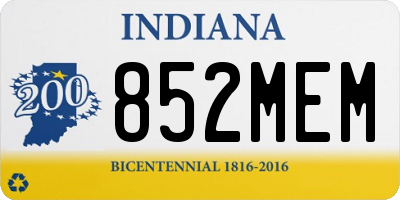 IN license plate 852MEM