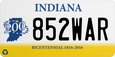 IN license plate 852WAR