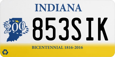 IN license plate 853SIK