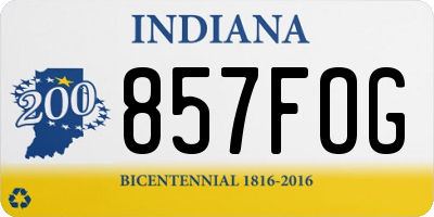 IN license plate 857FOG