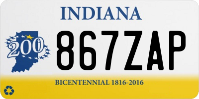 IN license plate 867ZAP