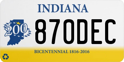 IN license plate 870DEC