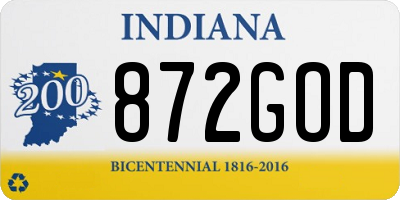 IN license plate 872GOD