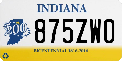 IN license plate 875ZWO