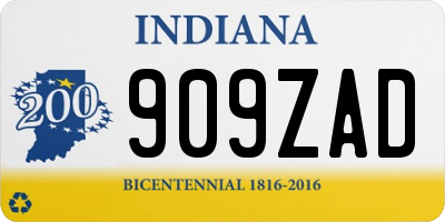 IN license plate 909ZAD