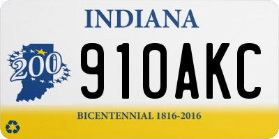 IN license plate 910AKC