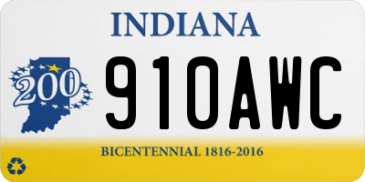IN license plate 910AWC