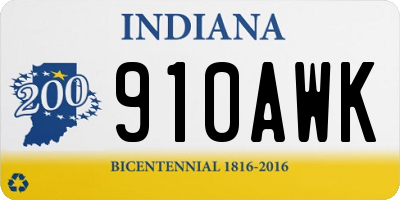 IN license plate 910AWK