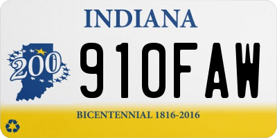IN license plate 910FAW